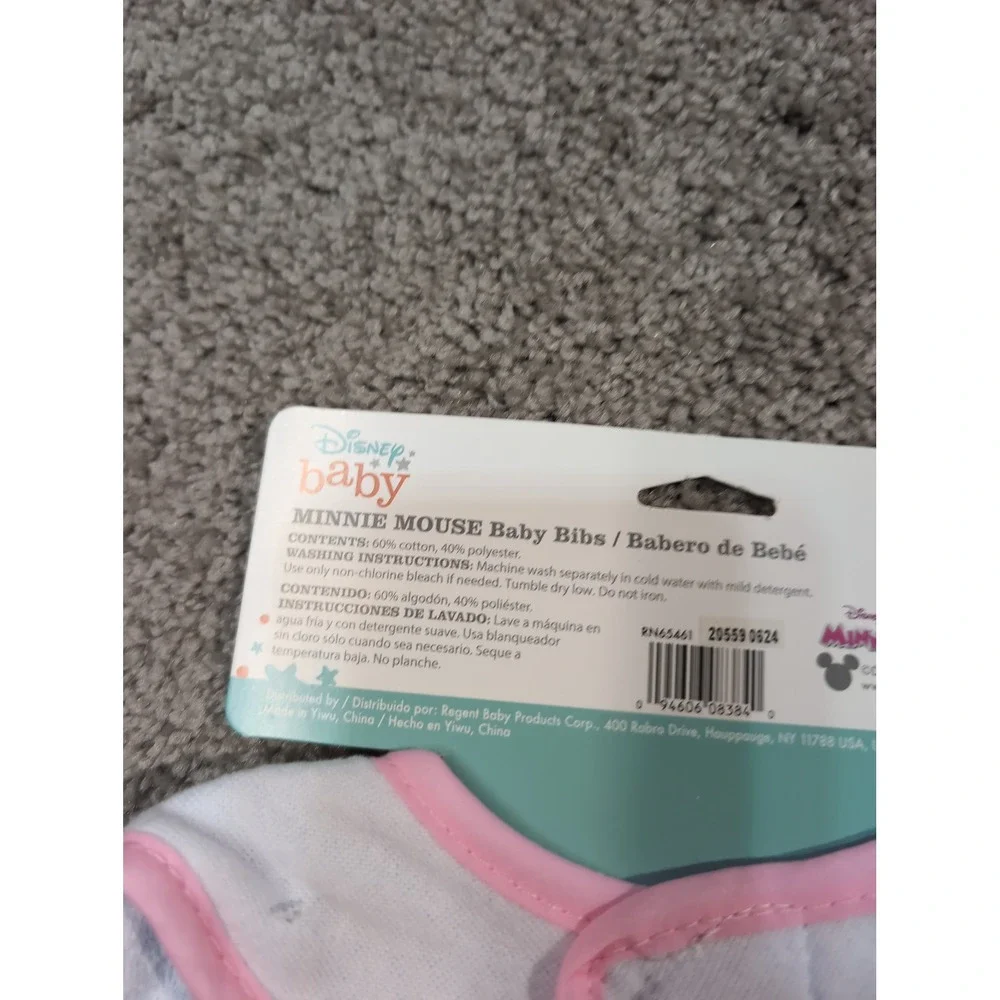 Disney Baby Minnie Mouse 3 Pack Baby Bibs 0‎ Plus Months Pink White Gray